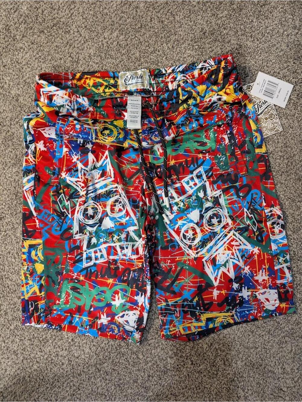 Fresh by Drill Clothing Co Graffiti Print Shorts Small NWT Red Multicolor Y2KPop